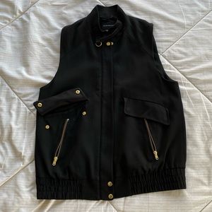 Black Crepe Club Monaco Vest with Gold Detail